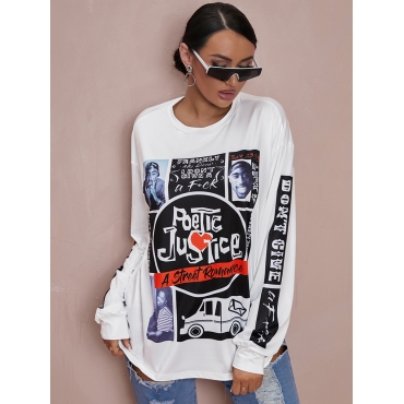 

LW O Neck Letter Print T-shirt, White