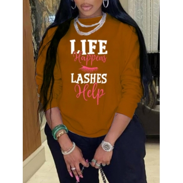 

LW Plus Size Round Neck Letter Print Sweatshirt, Khaki