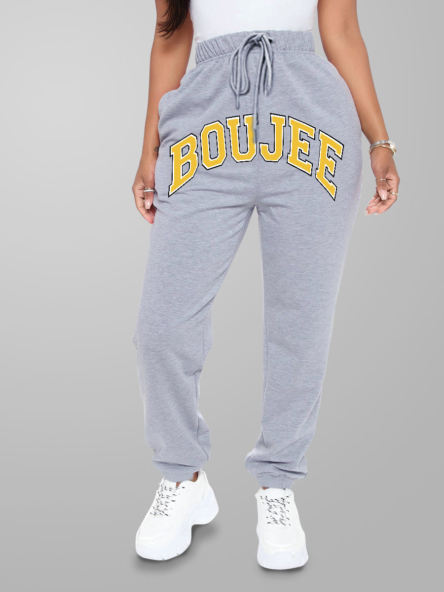 

LW Letter Print Drawstring Sweatpants, Grey