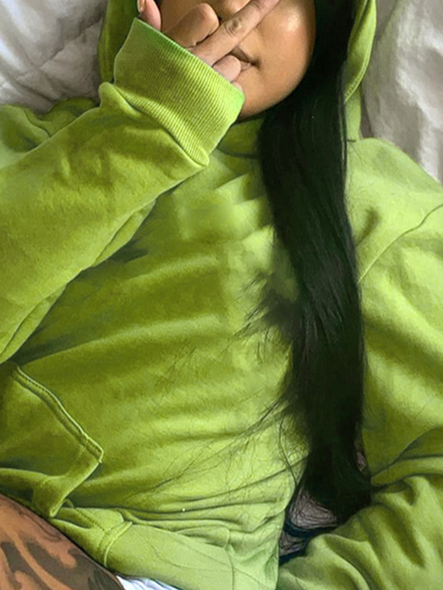 

LW Rabbit Ear Pocket Design Hoodie, Green