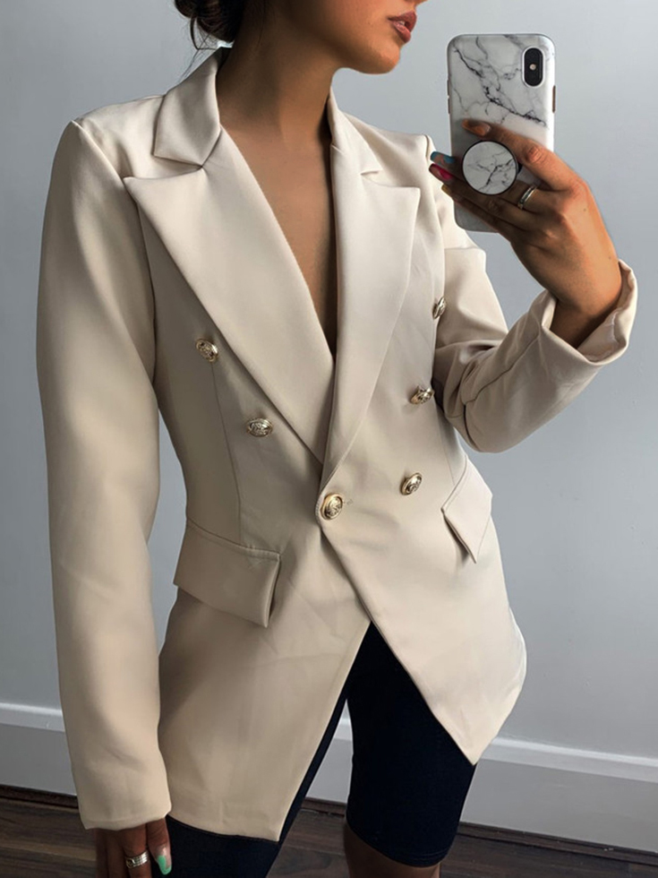 

LW Button Design Solid Blazer, Khaki
