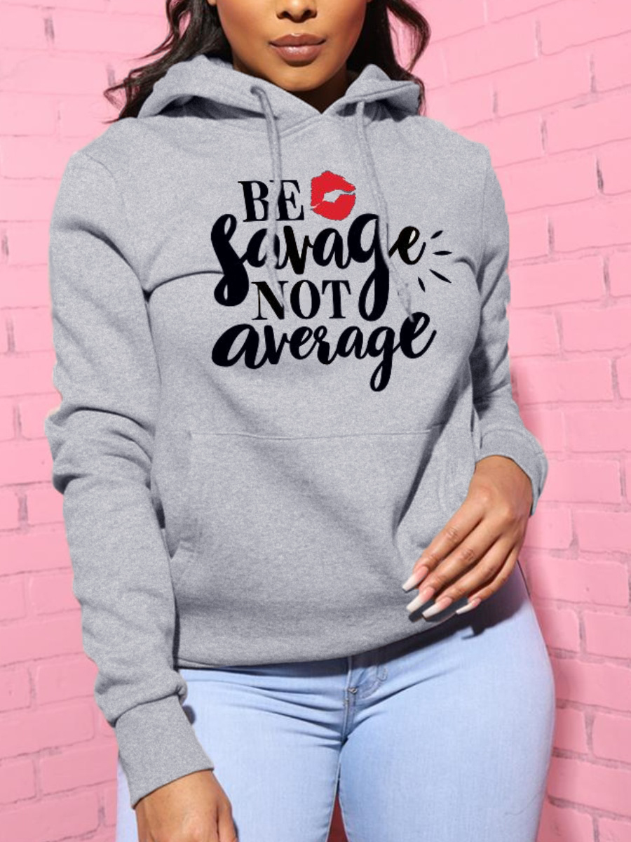 LW Letter Lip Print Kangaroo Pocket Hoodie