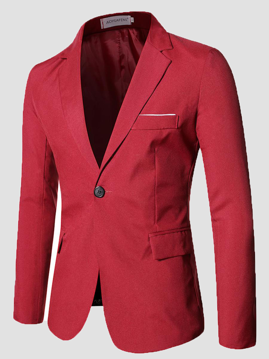 

LW Men Single Button Design Solid Blazer, Wine red