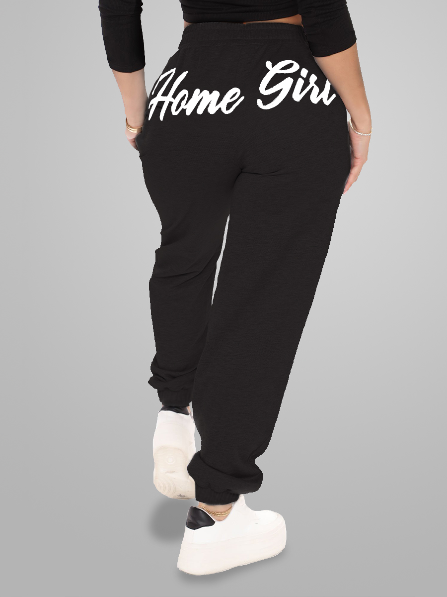 

LW Letter Print Back Drawstring Sweatpants, Black