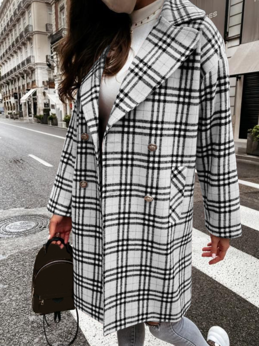 

LW Double Breasted Plaid Oversized Wool, White