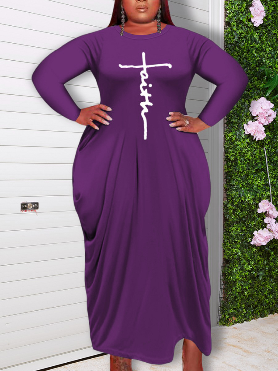 LW Plus Size Faith Letter Print Loose Dress