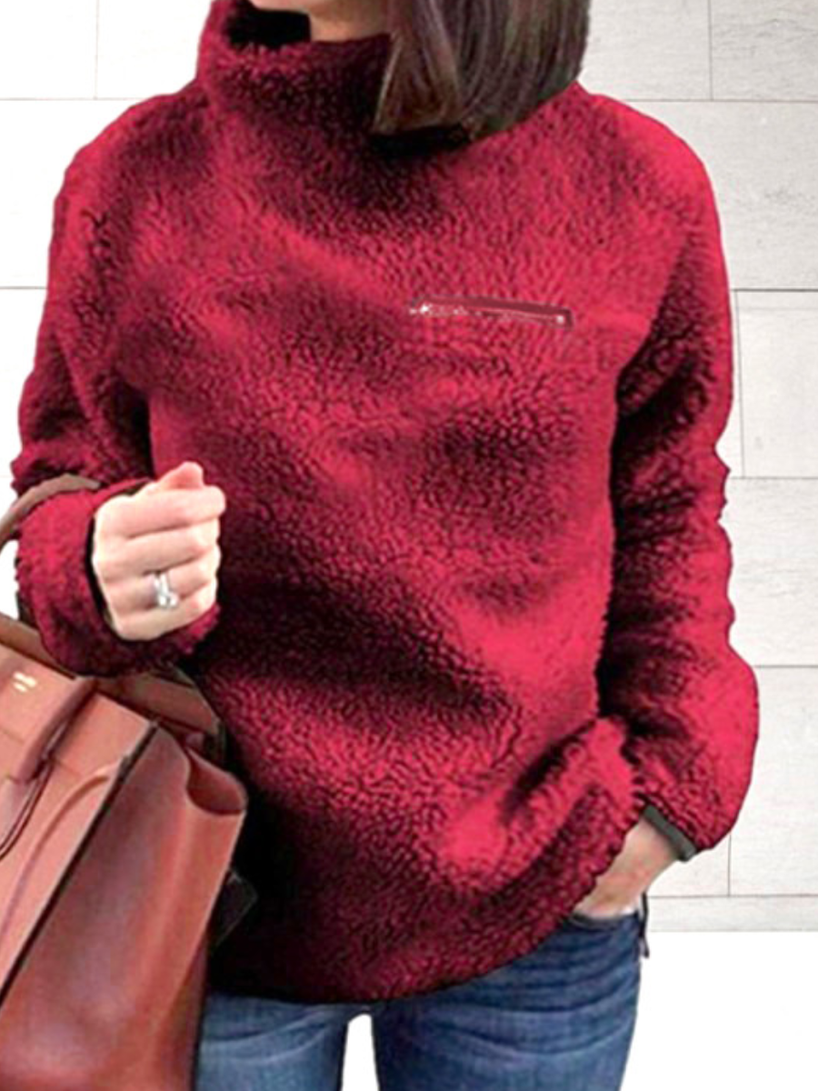 

LW Plus Size Sweat Zipper Design Solid Hoodie, Wine red