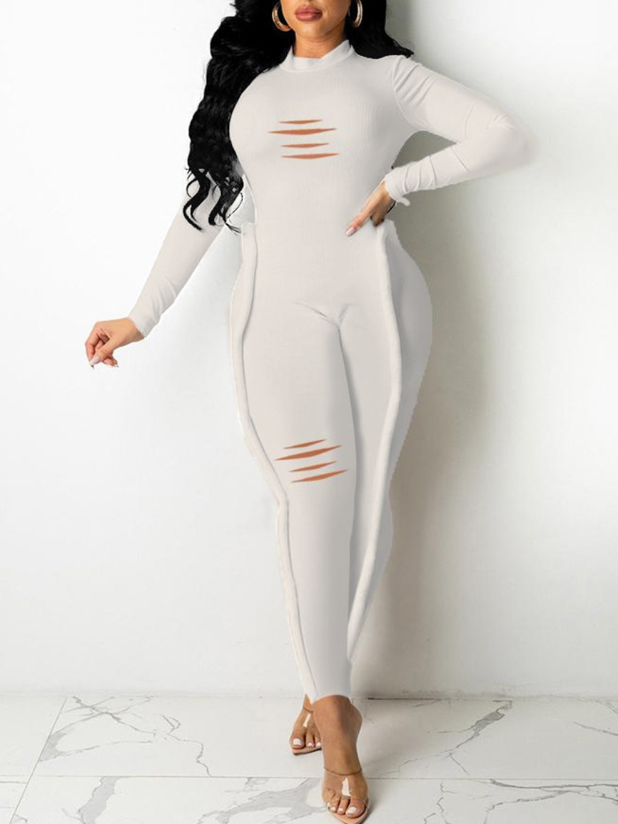 

LW Cut Out Solid Skinny Jumpsuit, White