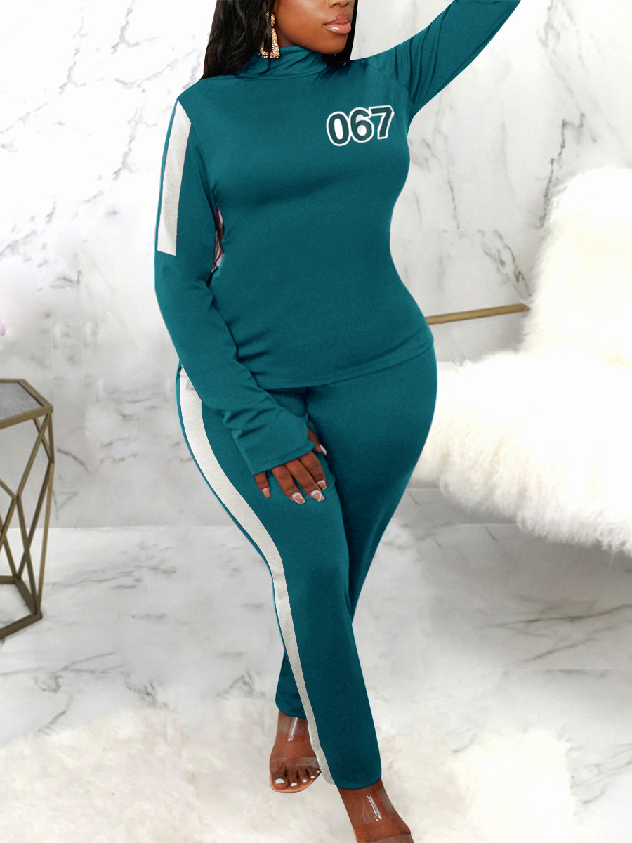 

LW Plus Size Game Invite Stickers Pants Set, Canal blue