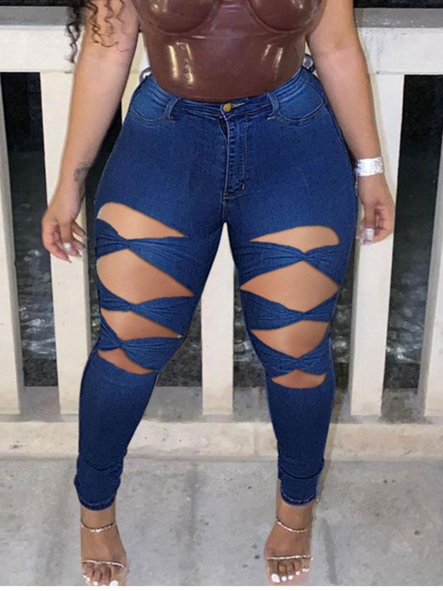 

LW Cut Out Ripped Skinny Jeans, Deep blue