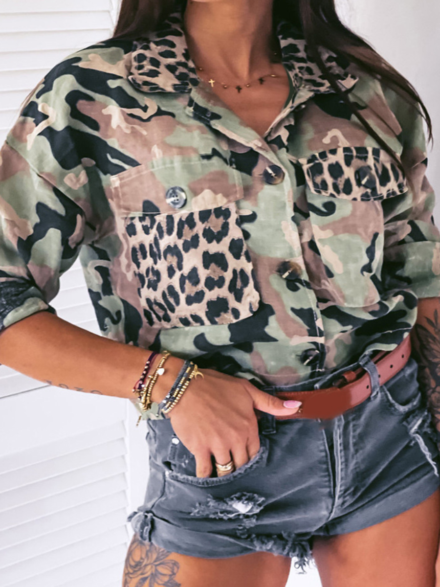 

LW Camo Leopard Print Patchwork Blouse