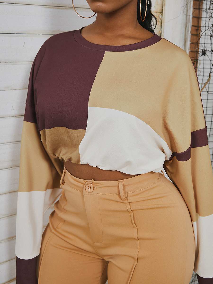

LW Color Block Patchwork Crop Sweatshirt, Multi