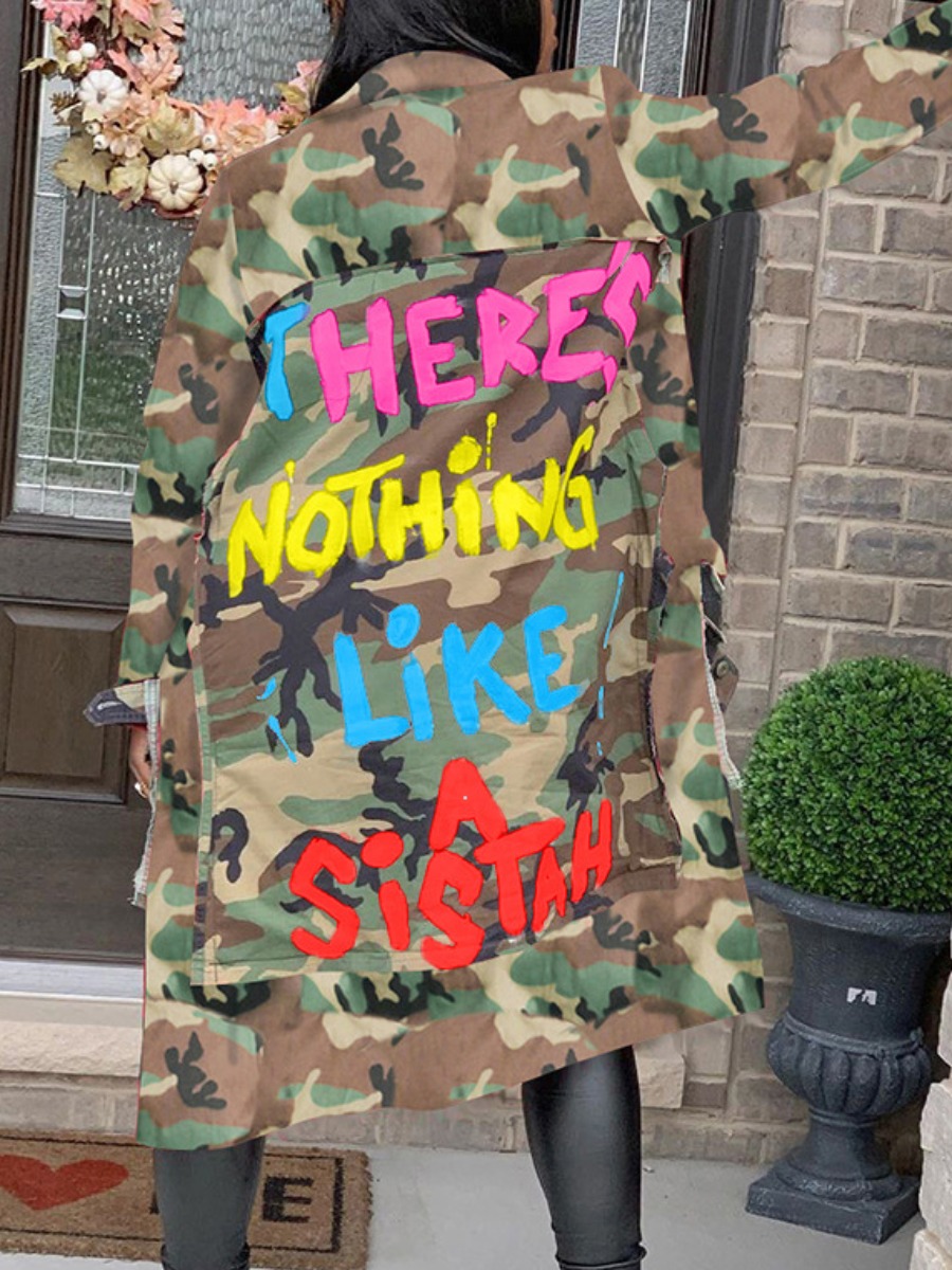 

LW Letter Camo Print Oversized Trench Coat