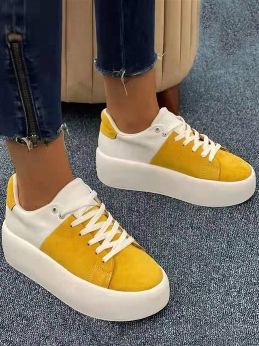 

LW Lace-up Patchwork Platform Shoes, Yellow