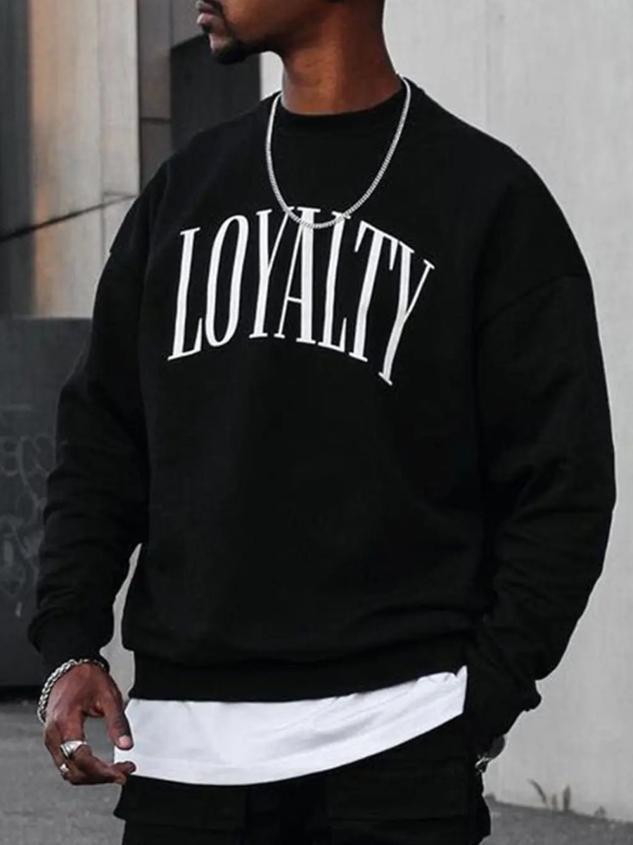 LovelyWholesale Men Letter print Pullover Sweatshirt Fall Long Sleeve Street Round Neck Spring Summer 2024