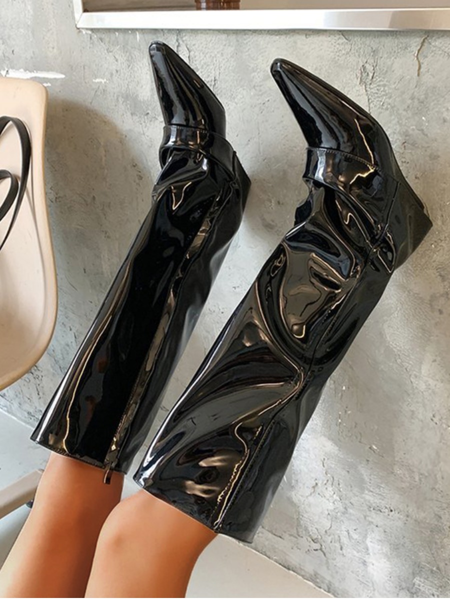 

LW Leather Solid Daily Thigh High Boots, Black