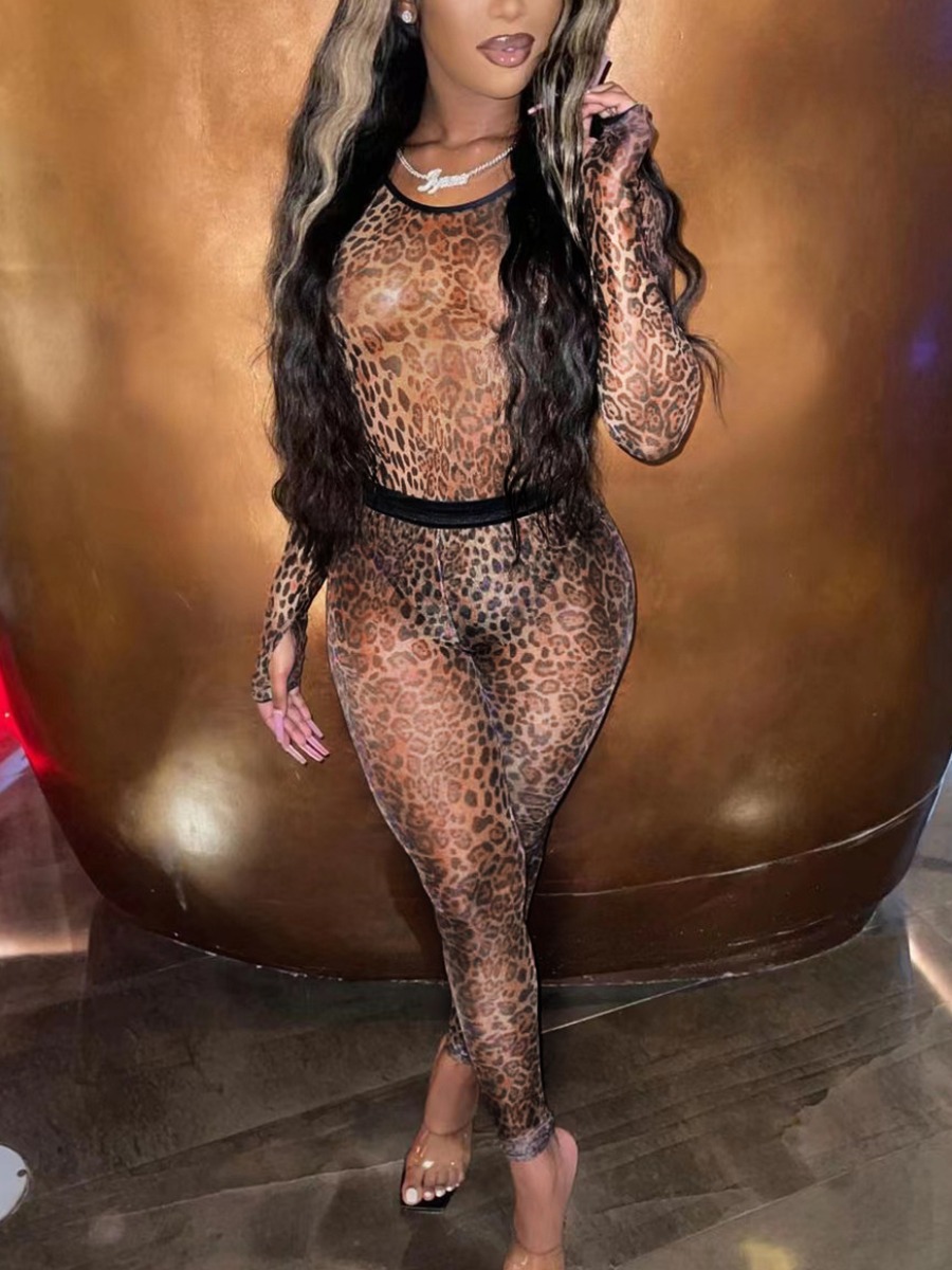

LW SXY Mesh See Through Leopard Pants Set
