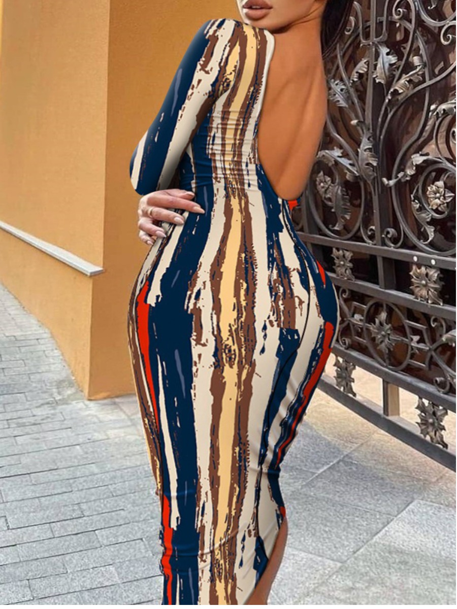 

LW Backless Striped Bodycon Dress, Multi