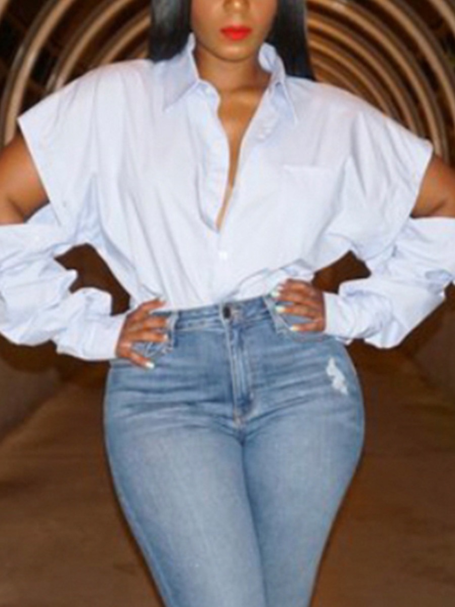 

LW Plus Size Cut Out Solid Loose Blouse, White