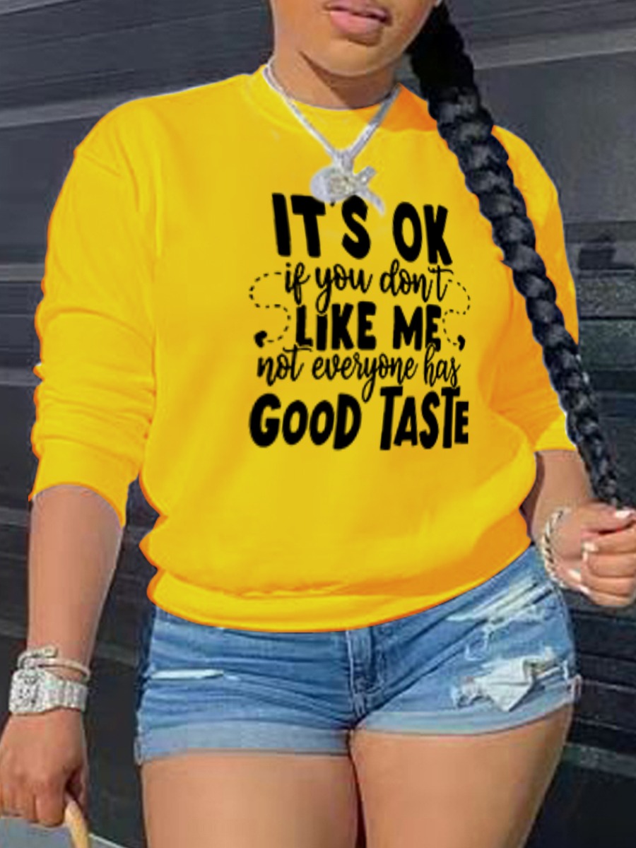 

LW Round Neck Letter Print Sweatshirt, Yellow