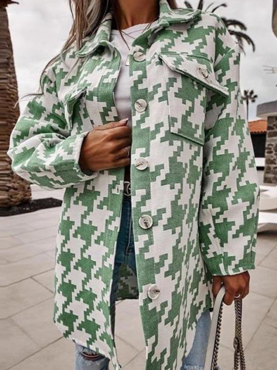 

LW Pocket Button Design Houndstooth acket, Green