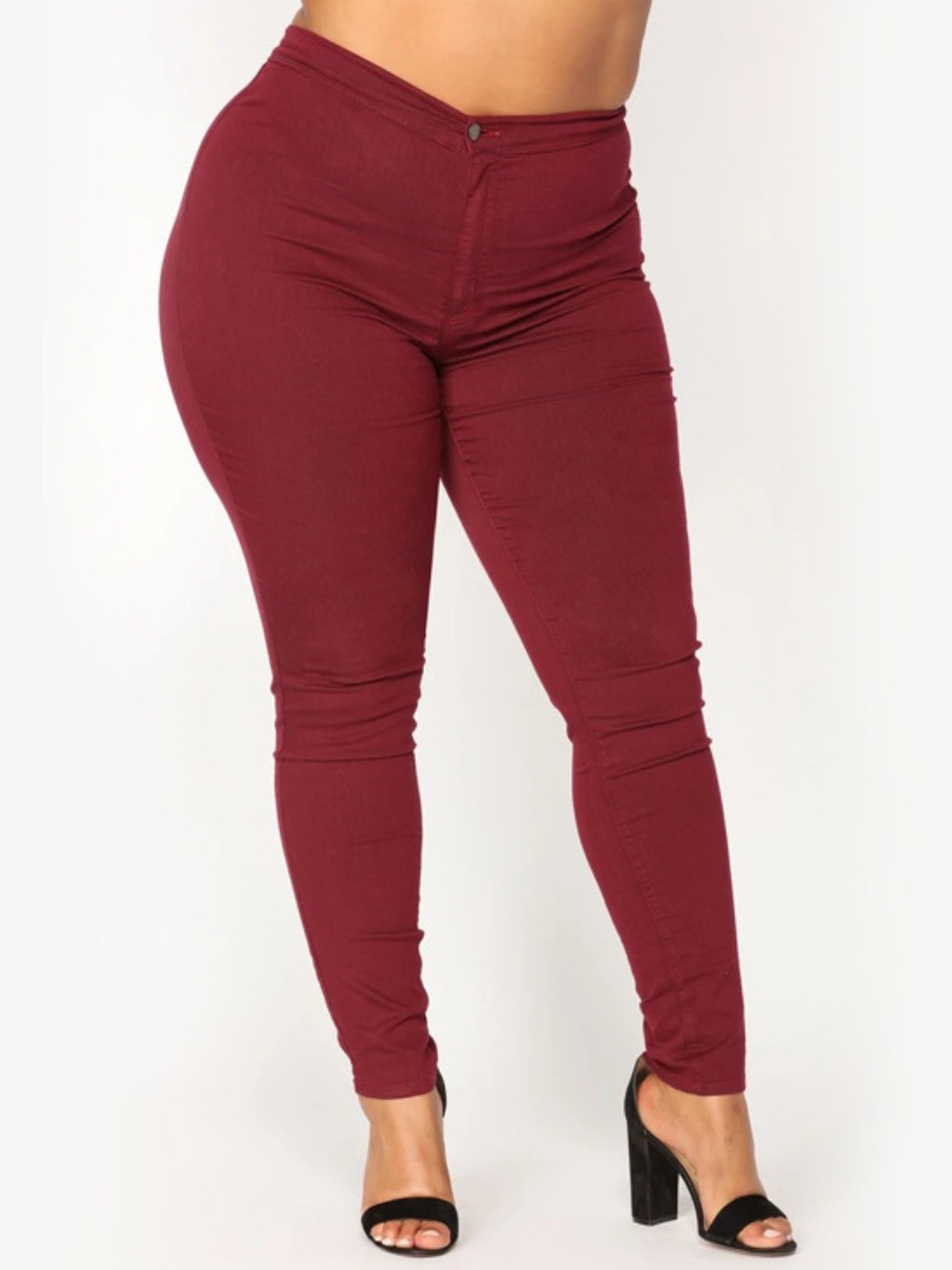

LW BASICS Plus Size High-waisted High Stretchy Jeans, Wine red