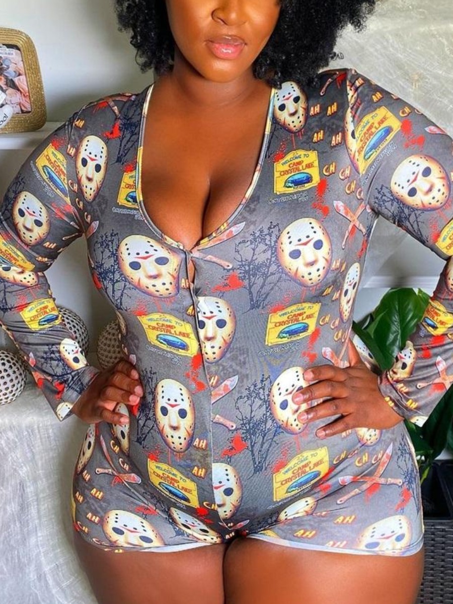 

LW Plus Size Polyester Print Regular Romper, Multi