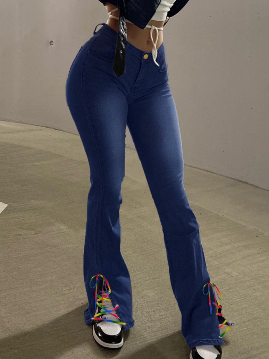 

LW Gradient Cross Strap Flared Jeans, Deep blue
