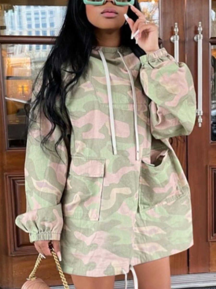 

LW Camo Print Pocket Design Sweat Dress