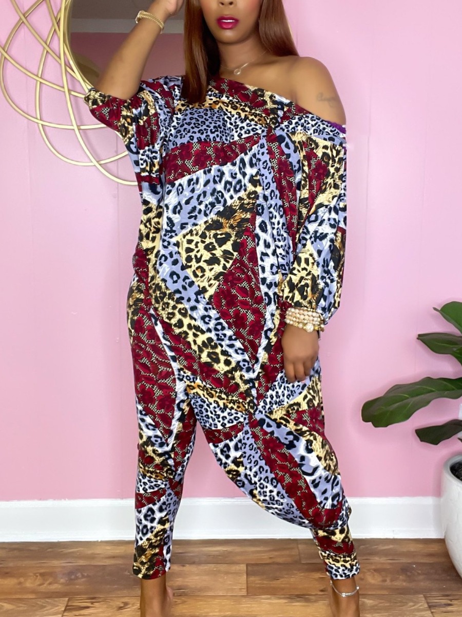 

LW Leopard Print Patchwork High Low Pants Set