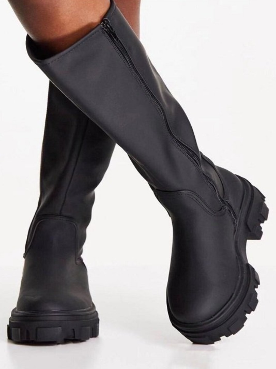 LW Zipper Design High Boots, Black