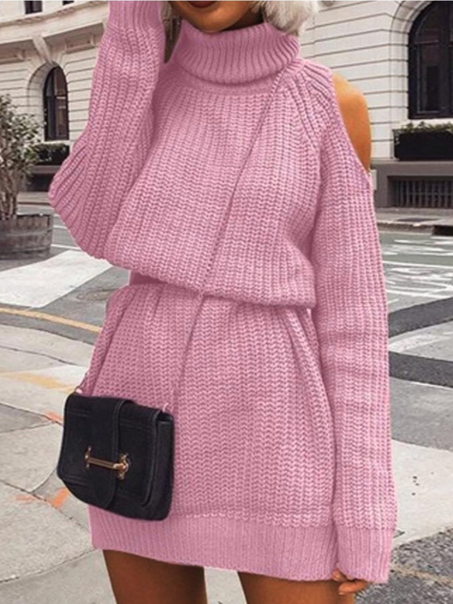 

LW Cold Shoulder Rib Knit Solid Dress, Pink