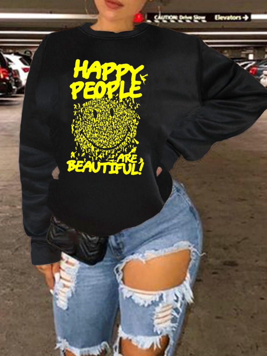 LW Plus Size Letter Smile Print Sweatshirt