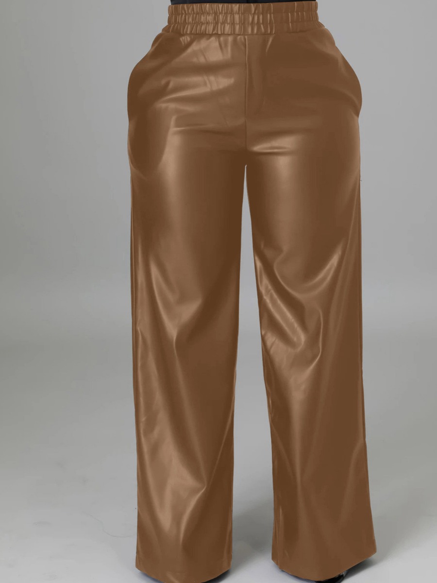 

LW Wide Leg Leather Pants, Coffee