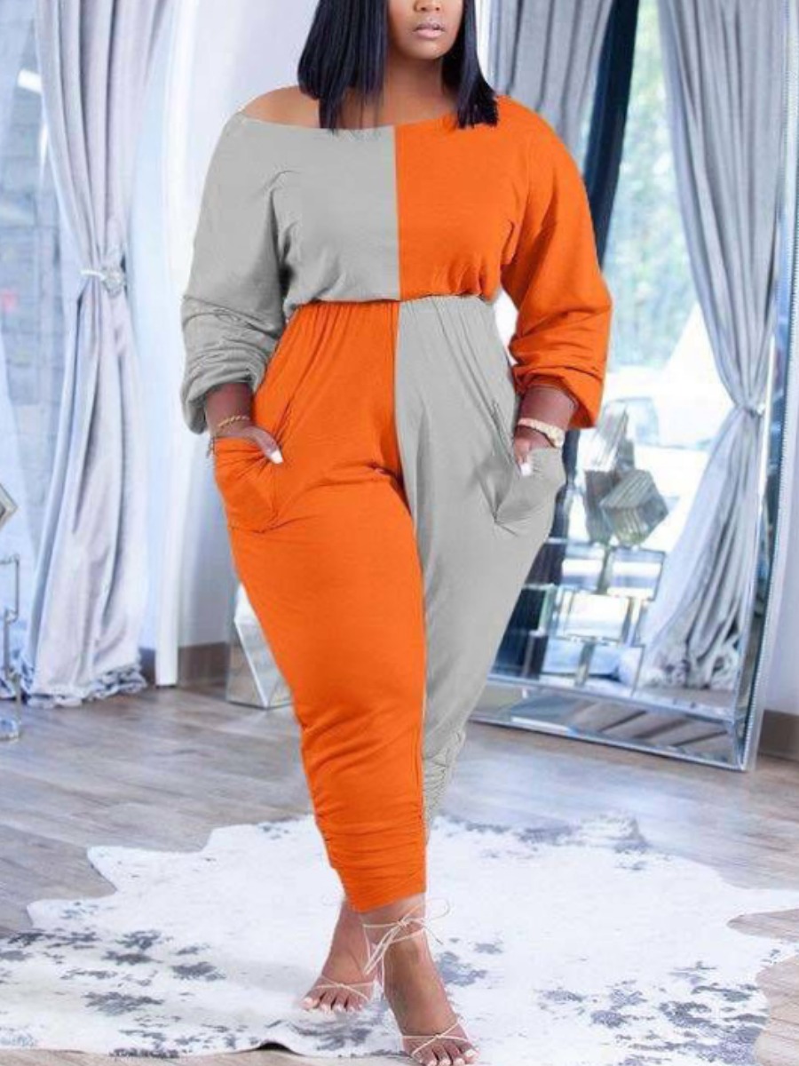

LW Plus Size Pocket Design Patchwork Jumpsuit, Croci