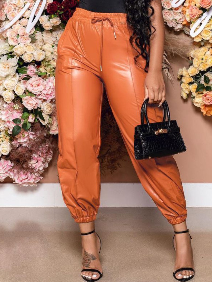 LW Leather Drawstring Elastic Waist Pants