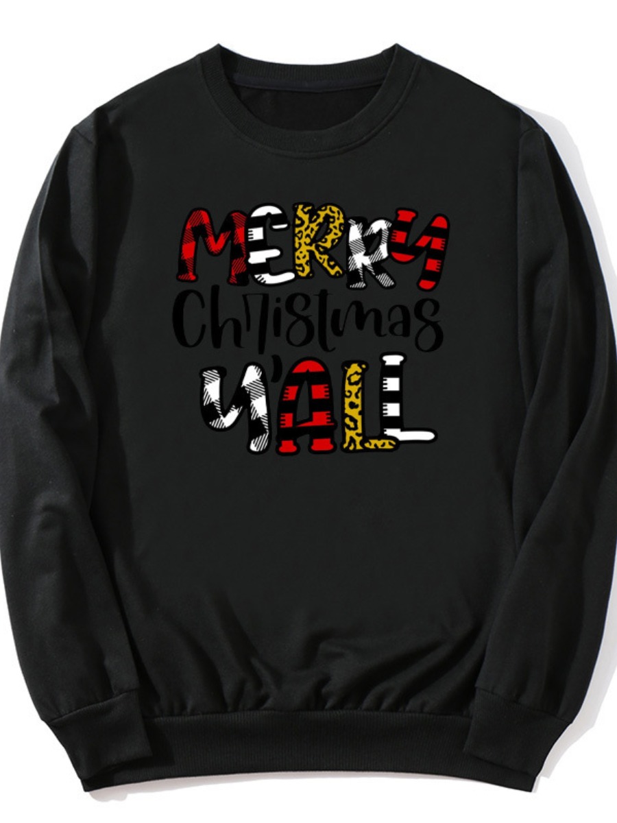 

LW Round Letter Print Design Sweatshirt, Black