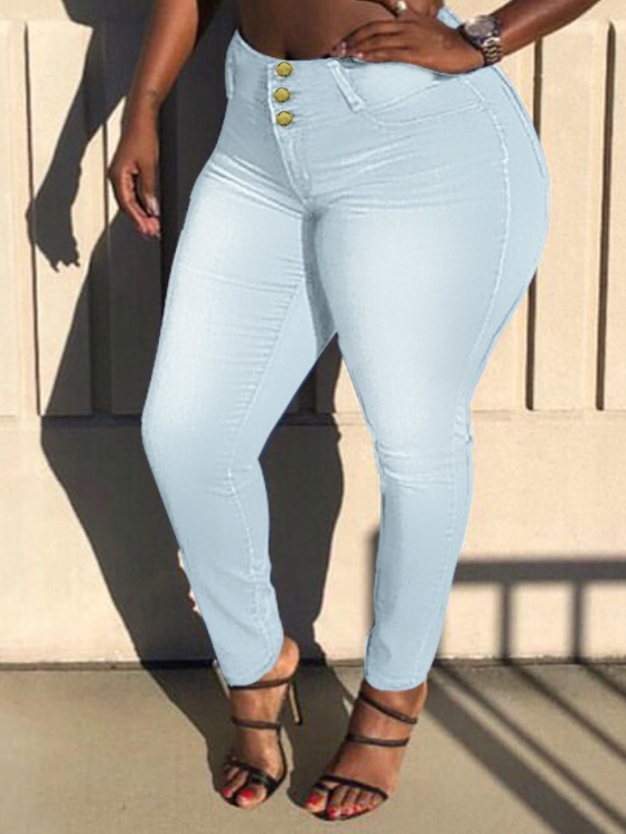 

LW Plus Size High-waisted High Stretchy Skinny Jeans, Baby blue