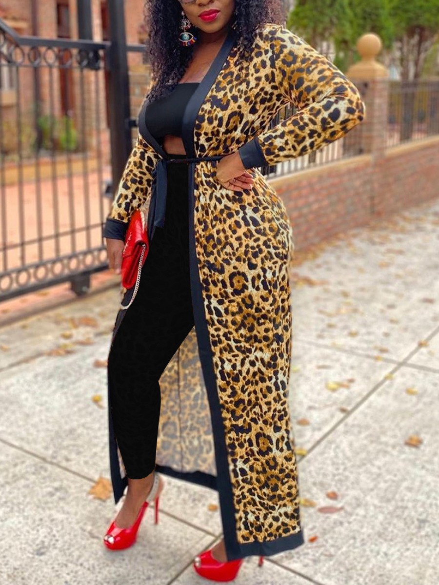 

LW Leopard Print Patchwork Loose Trench Coat