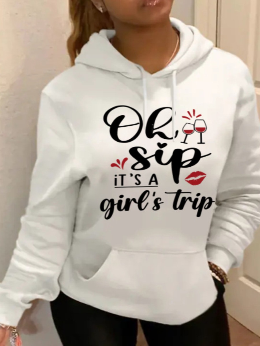 

LW Lip Letter Print Hoodie, White