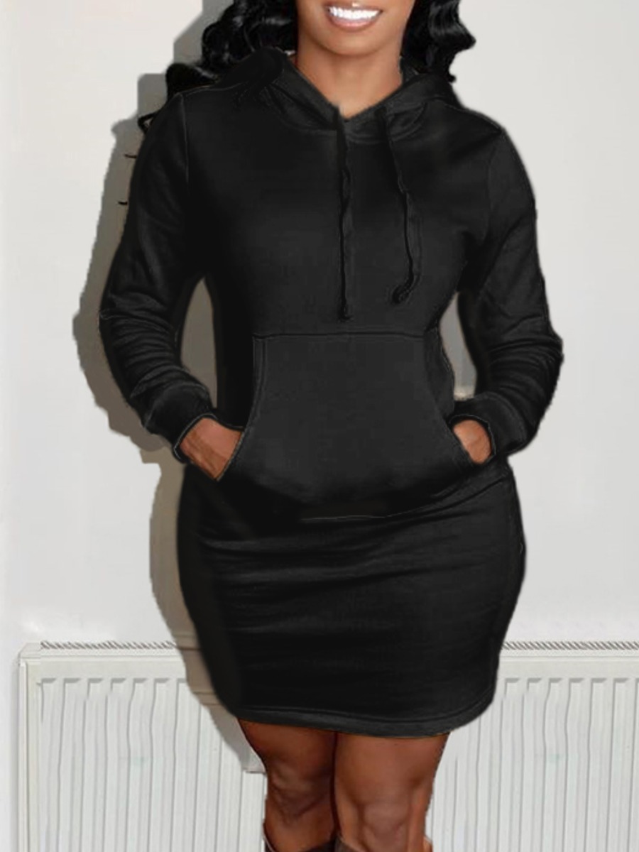 

LW BASICS Pocket Decor Solid Sweat Dress, Black