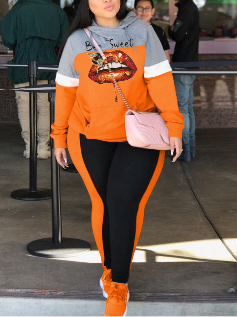 

LW Plus Size Lip Letter Print Tracksuit Set, Croci