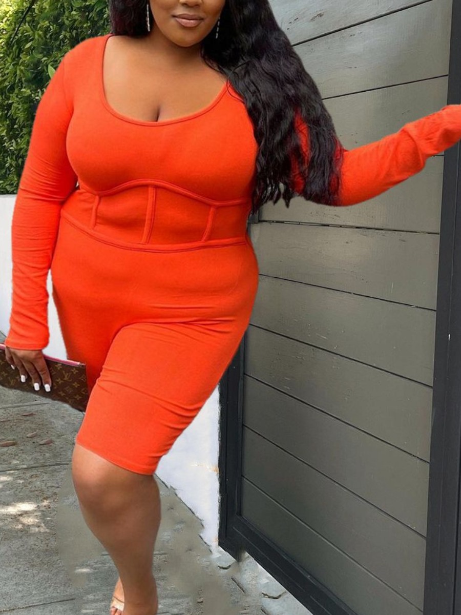 

LW SXY Plus Size U Neck Basic Solid Skinny Romper, Croci