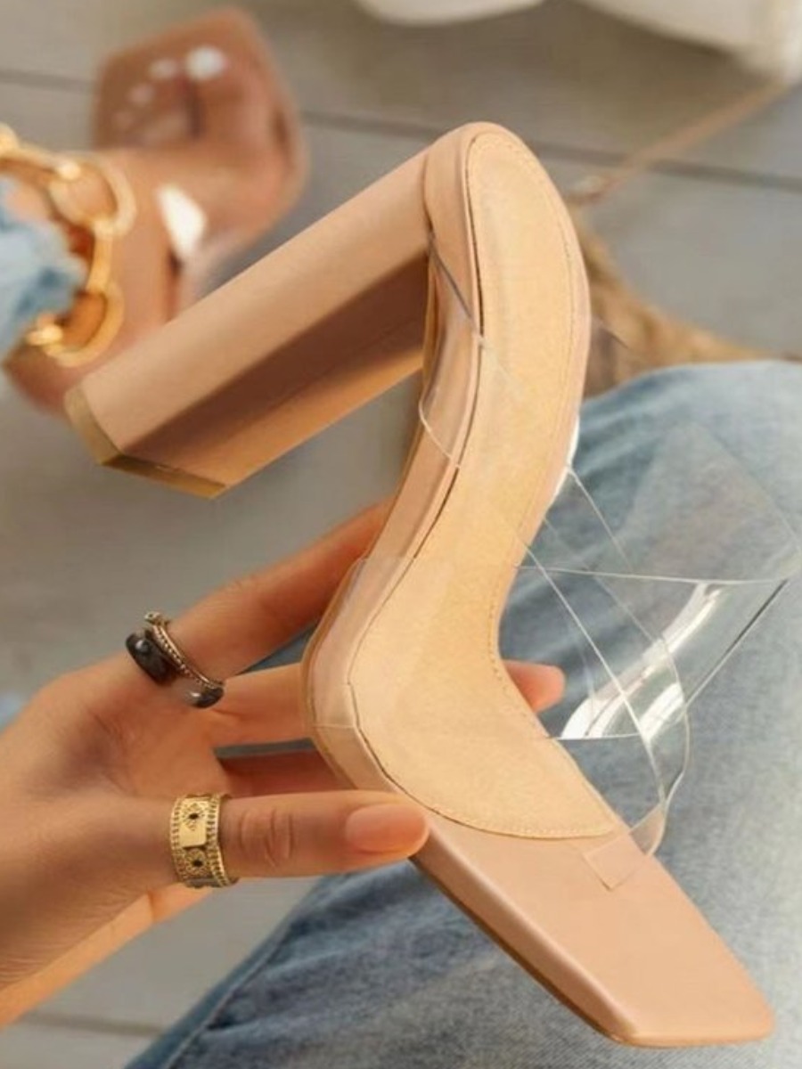 

LW See-through Square-toe Heels, Apricot