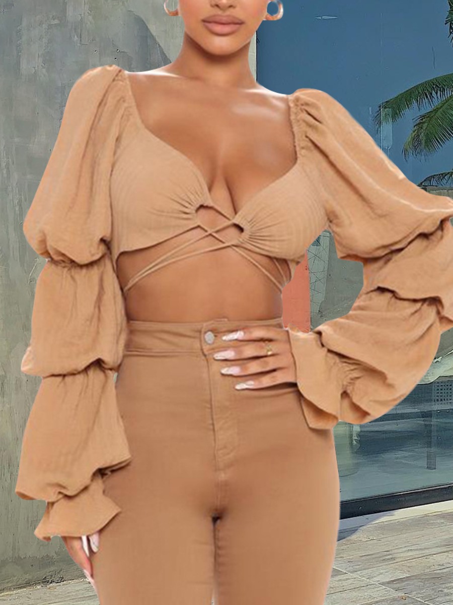 

LW Ruffle Bandage Design Blouse, Apricot