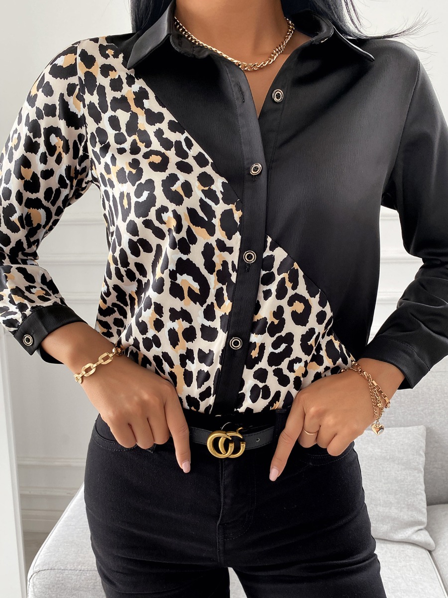 

LW Leopard Print Patchwork Shirt, Black