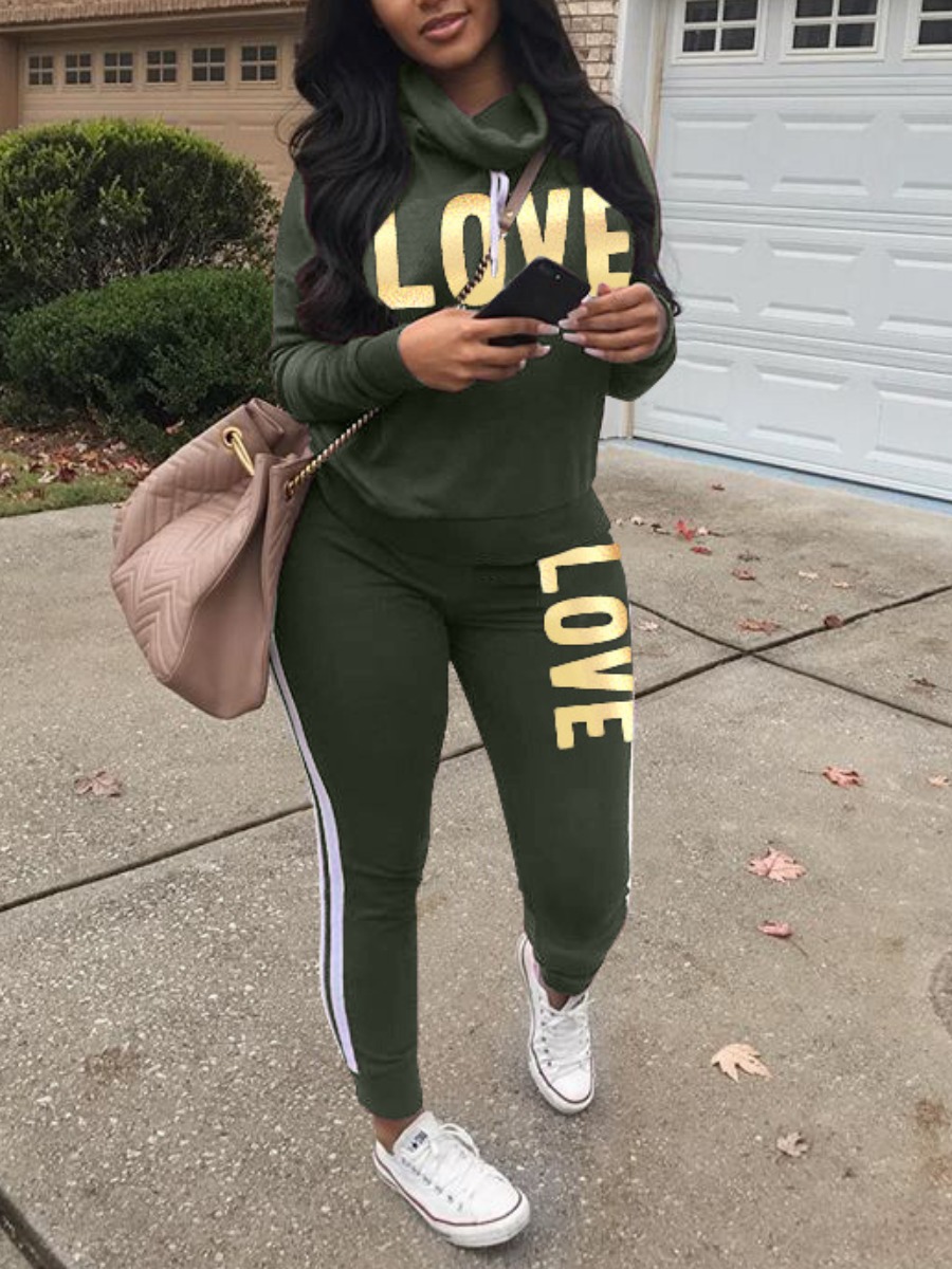 

LW Patchwork Letter Print Tracksuit Set, Green