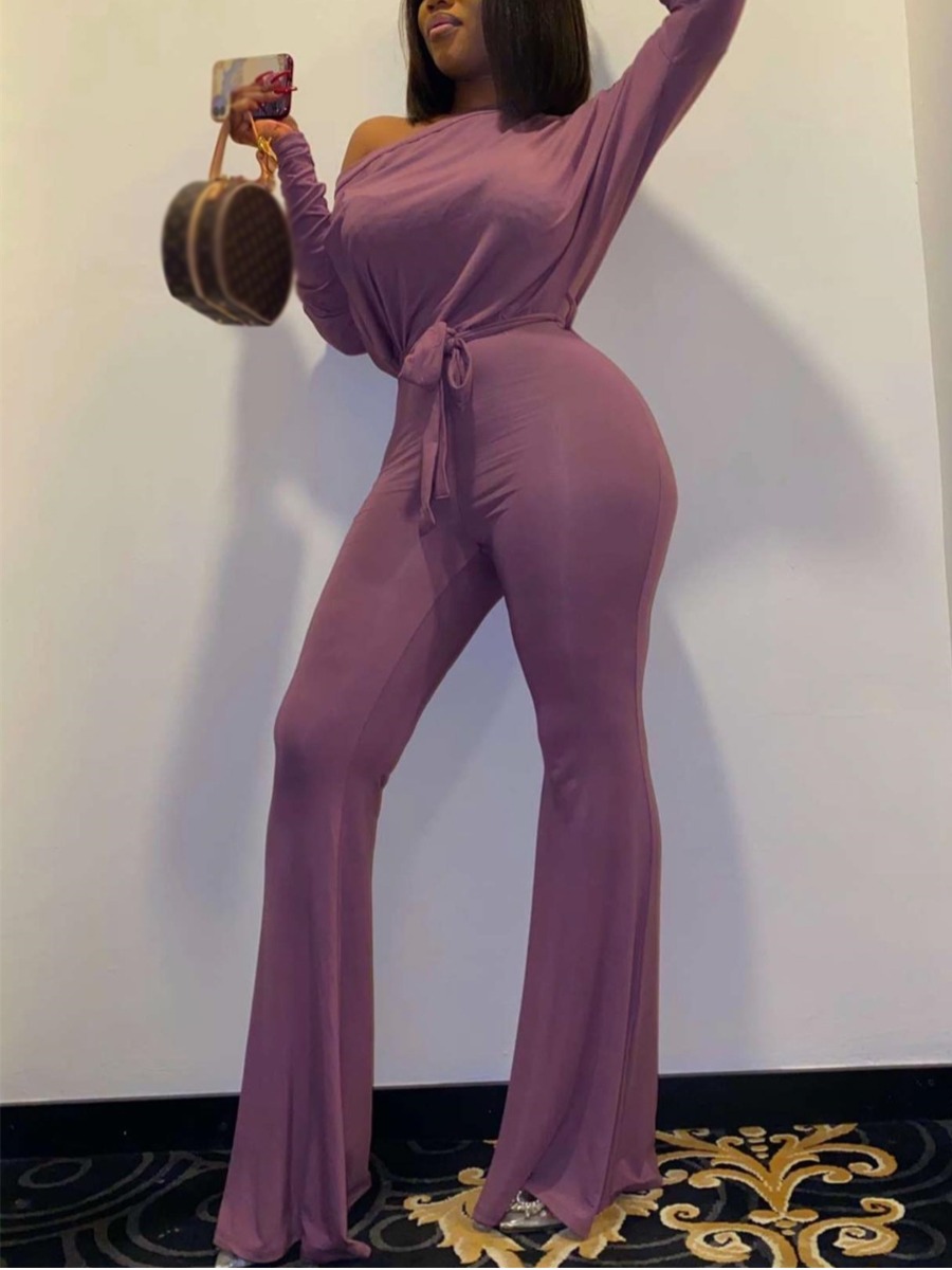 

LW Waist Tie Wide Leg Jumpsuit, Purple
