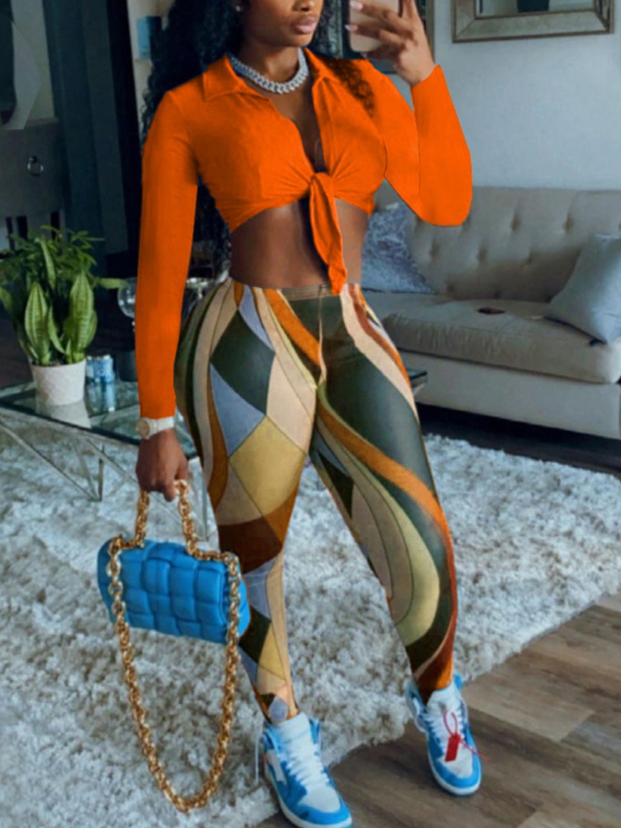 

LW Bandage Design Patchwork Pants Set, Croci