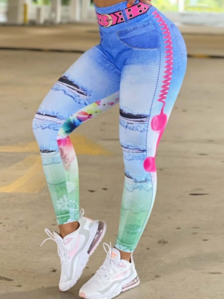 

LW High Low Gradient Print Skinny Leggings, Blue